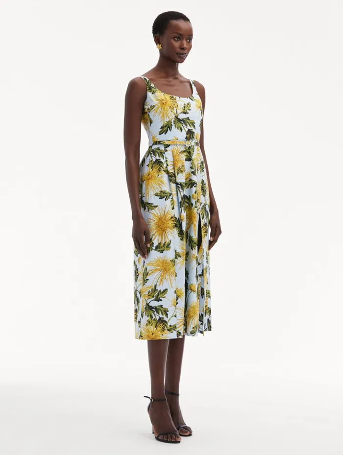 Women Dresses Oscar De La Renta Chrysanthemum Cotton Poplin Tank Dress Yellow Light Blue Women Dresses Oscar De La Renta Chrysanthemum Cotton Poplin Tank Dress Yellow Light Blue