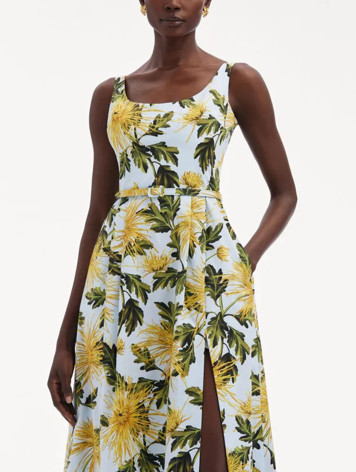 Women Dresses Oscar De La Renta Chrysanthemum Cotton Poplin Tank Dress Yellow Light Blue Women Dresses Oscar De La Renta Chrysanthemum Cotton Poplin Tank Dress Yellow Light Blue