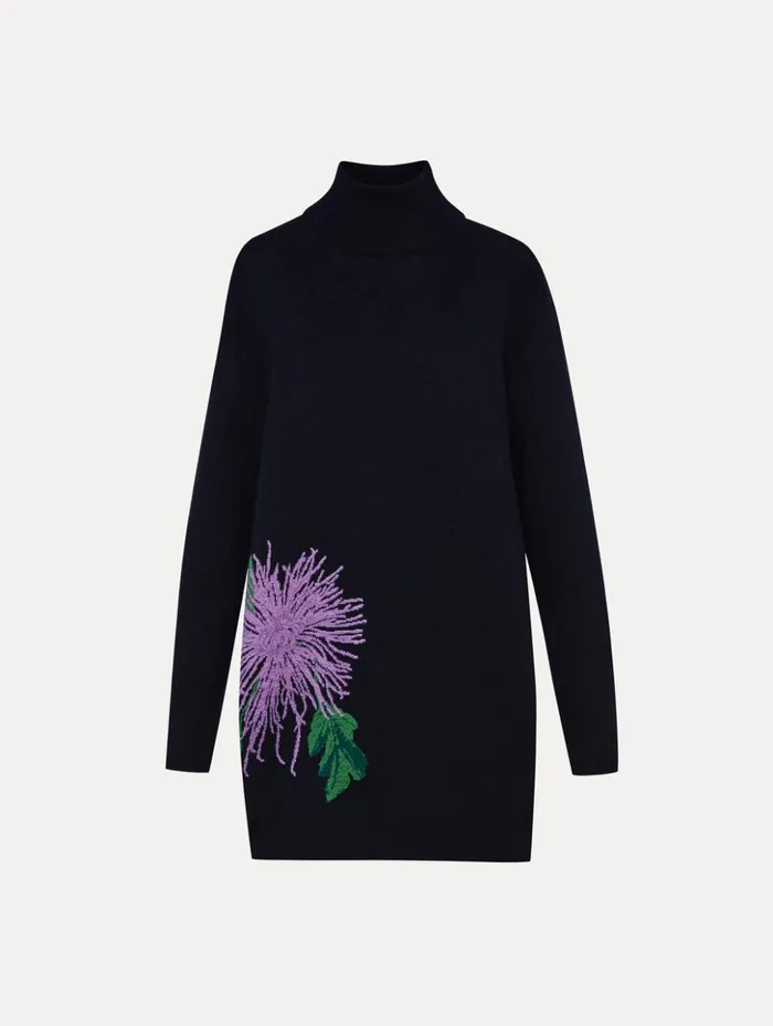Women Dresses Oscar De La Renta Chrysanthemum Jacquard Tunic Dress Purple Navy
