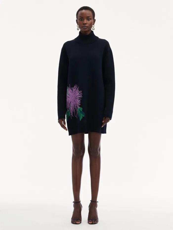 Women Dresses Oscar De La Renta Chrysanthemum Jacquard Tunic Dress Purple Navy Women Dresses Oscar De La Renta Chrysanthemum Jacquard Tunic Dress Purple Navy