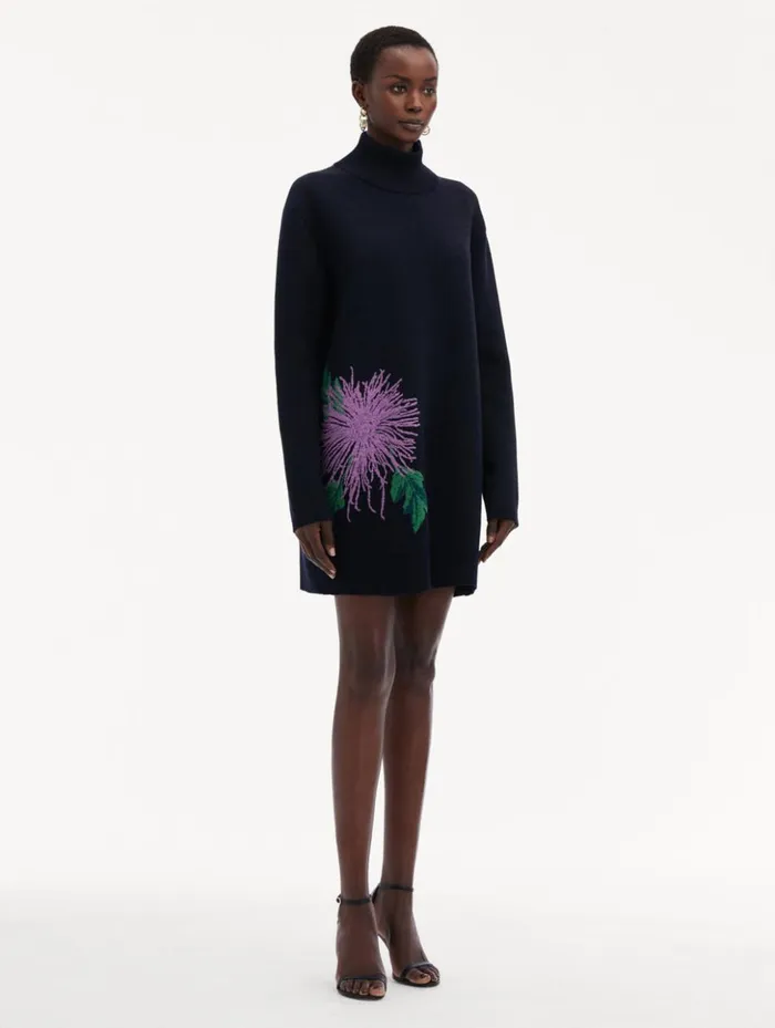 Women Dresses Oscar De La Renta Chrysanthemum Jacquard Tunic Dress Purple Navy Women Dresses Oscar De La Renta Chrysanthemum Jacquard Tunic Dress Purple Navy
