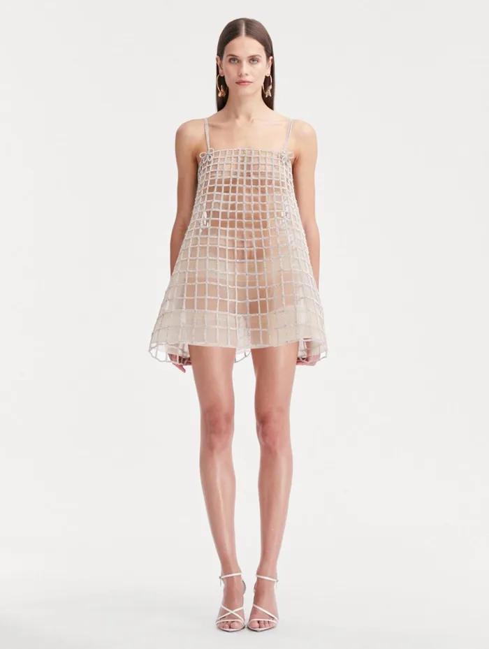 Women Dresses Oscar De La Renta Crystal Grid Trapeze Dress Crystal Women Dresses Oscar De La Renta Crystal Grid Trapeze Dress Crystal