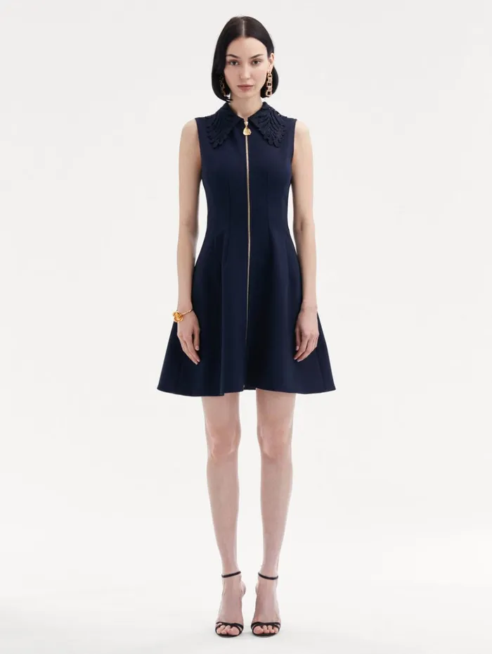 Women Dresses Oscar De La Renta Fern Collar ZipFront Dress Navy Women Dresses Oscar De La Renta Fern Collar ZipFront Dress Navy