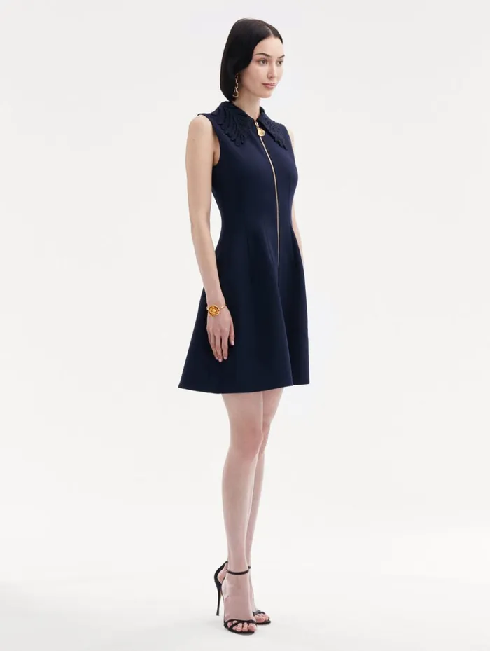 Women Dresses Oscar De La Renta Fern Collar ZipFront Dress Navy Women Dresses Oscar De La Renta Fern Collar ZipFront Dress Navy