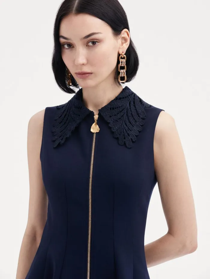 Women Dresses Oscar De La Renta Fern Collar ZipFront Dress Navy Women Dresses Oscar De La Renta Fern Collar ZipFront Dress Navy