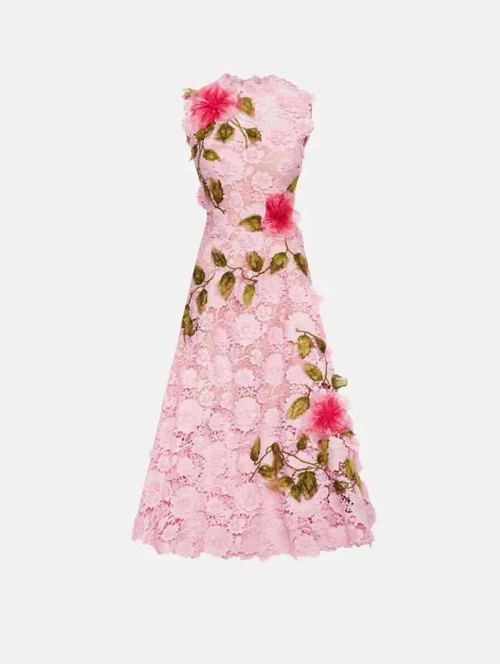 Women Dresses Oscar De La Renta Hibiscus Embroidered Guipure Dress Soft Pink