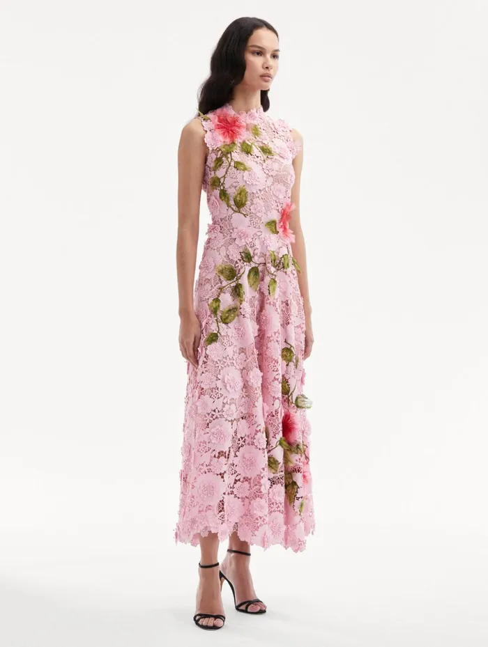 Women Dresses Oscar De La Renta Hibiscus Embroidered Guipure Dress Soft Pink Women Dresses Oscar De La Renta Hibiscus Embroidered Guipure Dress Soft Pink