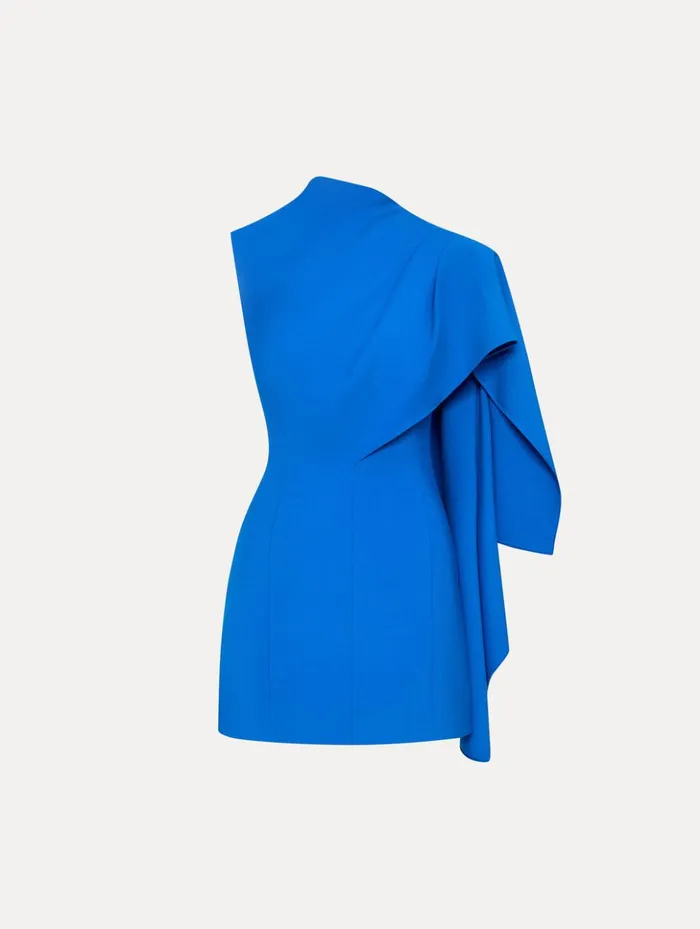 Women Dresses Oscar De La Renta One Shoulder Cape Dress Lapis