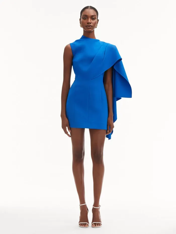 Women Dresses Oscar De La Renta One Shoulder Cape Dress Lapis Women Dresses Oscar De La Renta One Shoulder Cape Dress Lapis