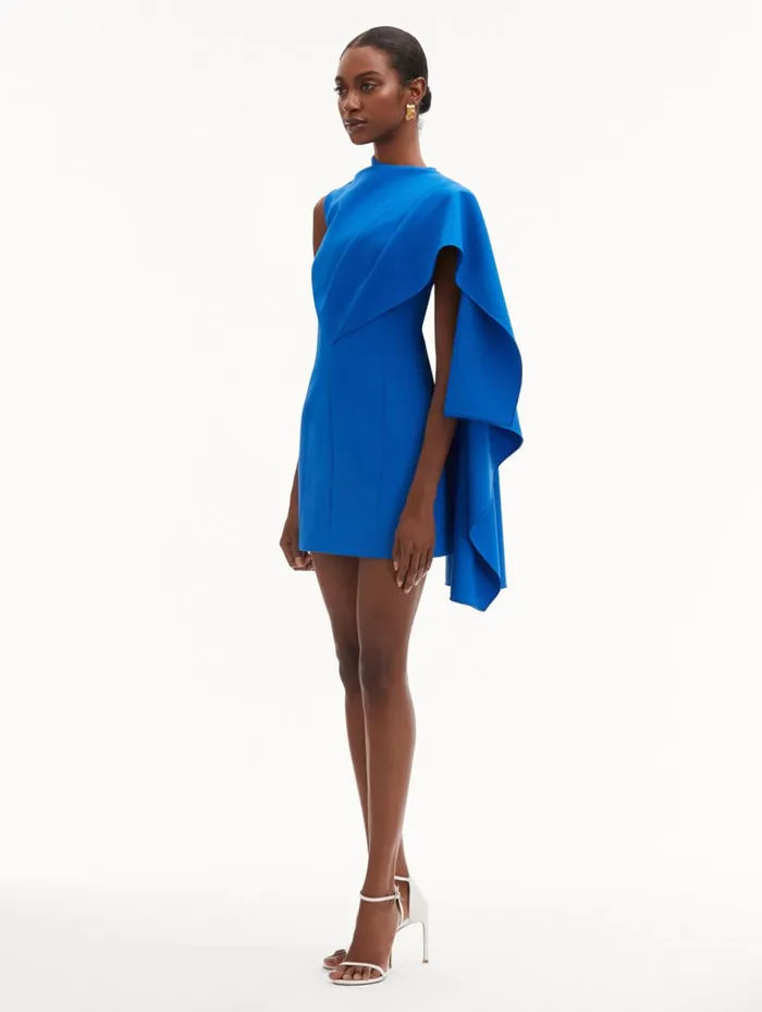 Women Dresses Oscar De La Renta One Shoulder Cape Dress Lapis Women Dresses Oscar De La Renta One Shoulder Cape Dress Lapis