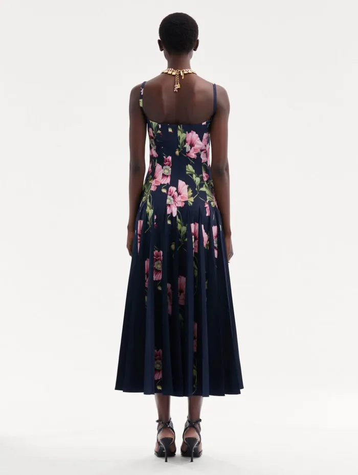 Women Dresses Oscar De La Renta Poppy Cotton Poplin Inset Dress Navy Pink Women Dresses Oscar De La Renta Poppy Cotton Poplin Inset Dress Navy Pink