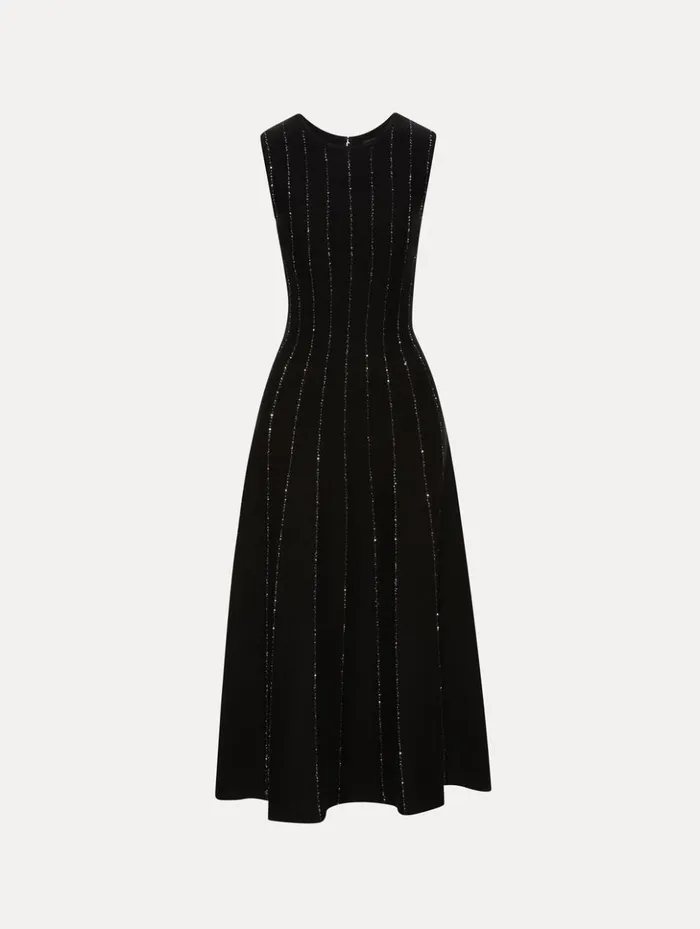 Women Dresses Oscar De La Renta Sequin Embroidered Knit Dress Black