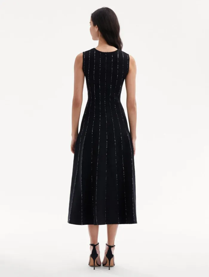 Women Dresses Oscar De La Renta Sequin Embroidered Knit Dress Black Women Dresses Oscar De La Renta Sequin Embroidered Knit Dress Black