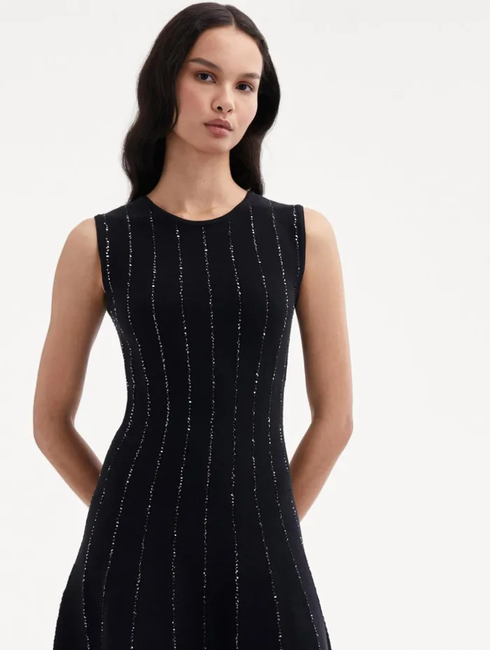 Women Dresses Oscar De La Renta Sequin Embroidered Knit Dress Black Women Dresses Oscar De La Renta Sequin Embroidered Knit Dress Black