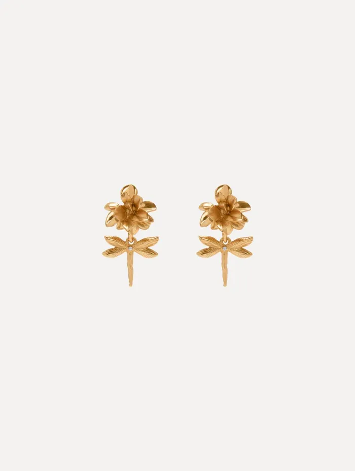 Women Earrings Oscar De La Renta Dragonfly Flower ClipOn Earrings Gold