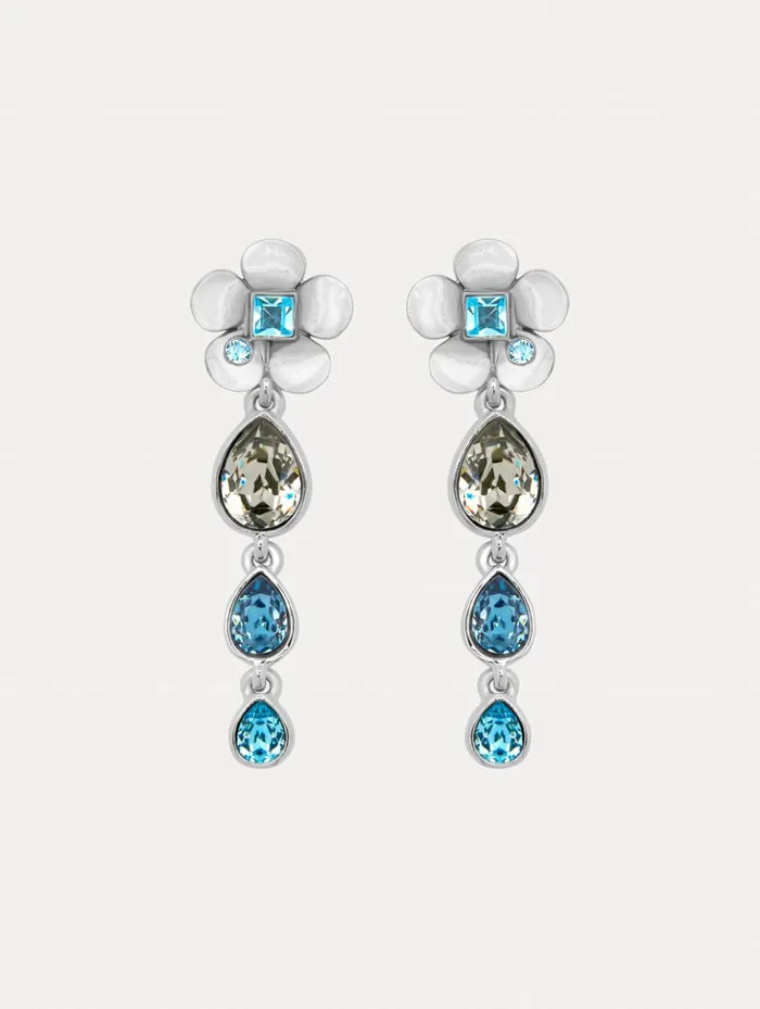 Women Earrings Oscar De La Renta Flower Teardrop ClipOn Earrings Black Multi