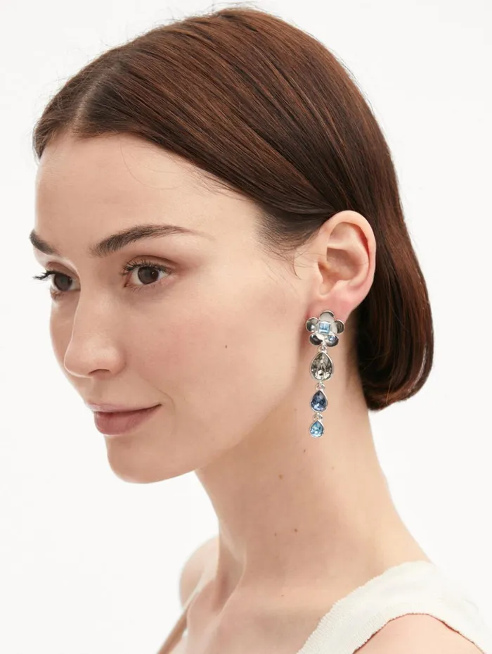 Women Earrings Oscar De La Renta Flower Teardrop ClipOn Earrings Black Multi