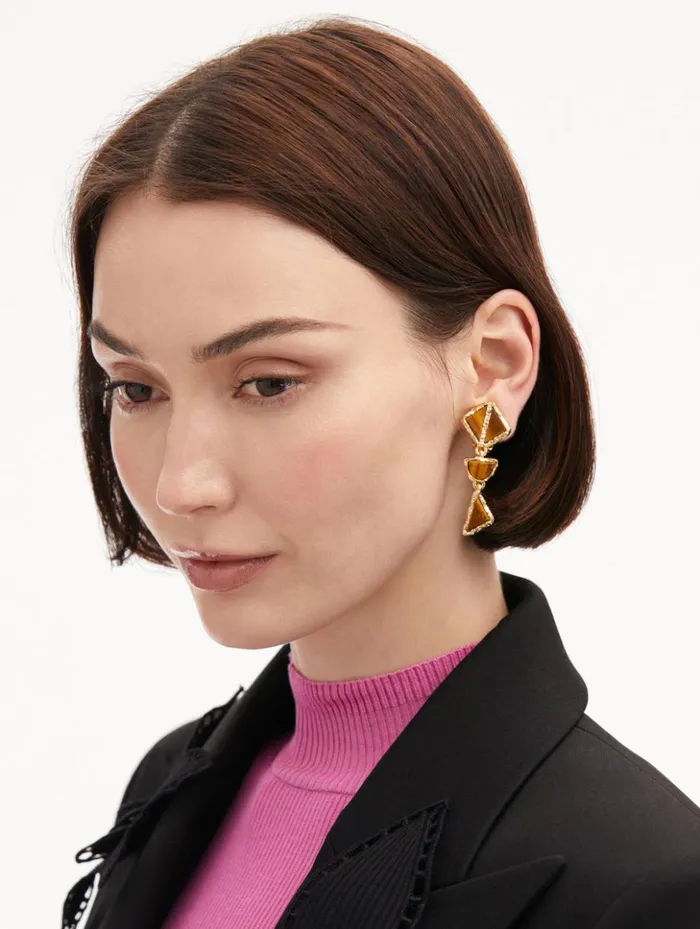 Women Earrings Oscar De La Renta Mixed Stone ClipOn Earrings Tiger Eye Women Earrings Oscar De La Renta Mixed Stone ClipOn Earrings Tiger Eye