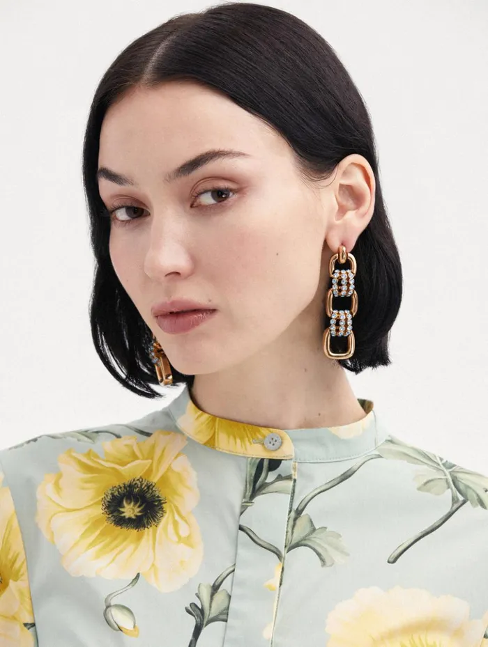 Women Earrings Oscar De La Renta Pav Link Drop Earrings Aquamarine Women Earrings Oscar De La Renta Pav Link Drop Earrings Aquamarine