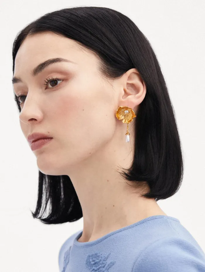 Women Earrings Oscar De La Renta Pearl Drop Flower Earrings Pearl Women Earrings Oscar De La Renta Pearl Drop Flower Earrings Pearl