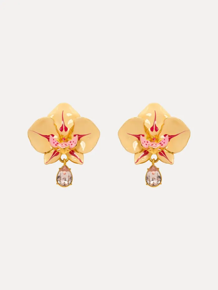 Women Earrings Oscar De La Renta Watercolor Orchid ClipOn Earrings Ivory Multi