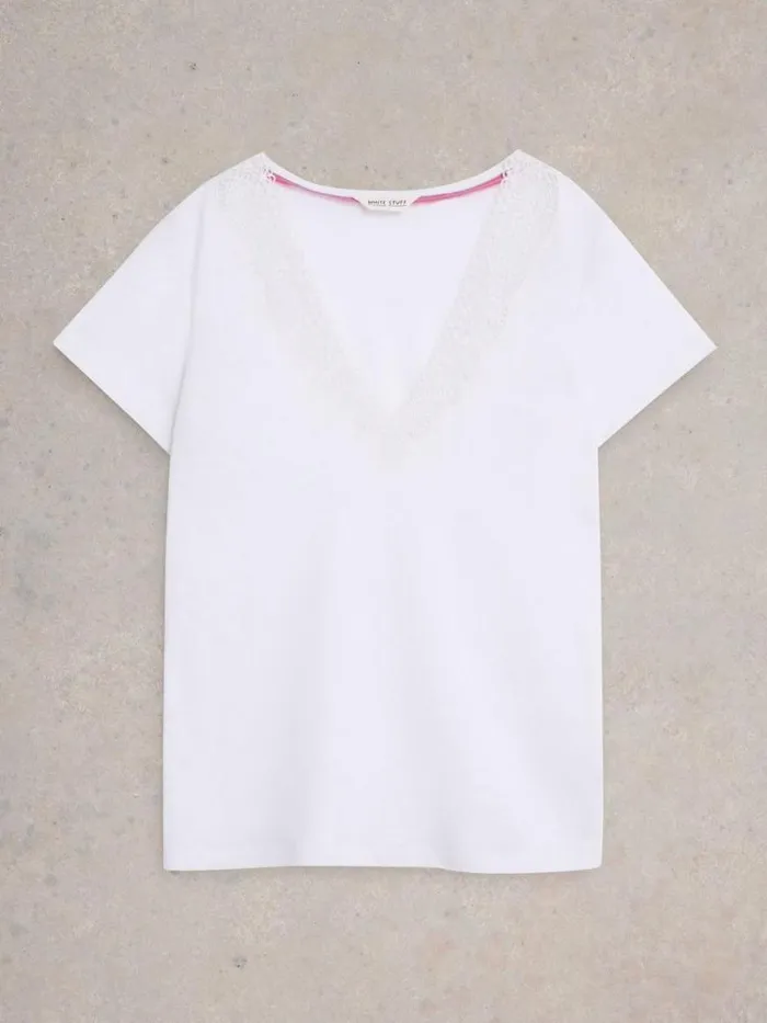 Women Ellie Linen Blend Lace Tee Brilliant White White Stuff Tops and Tees Women Ellie Linen Blend Lace Tee Brilliant White White Stuff Tops and Tees