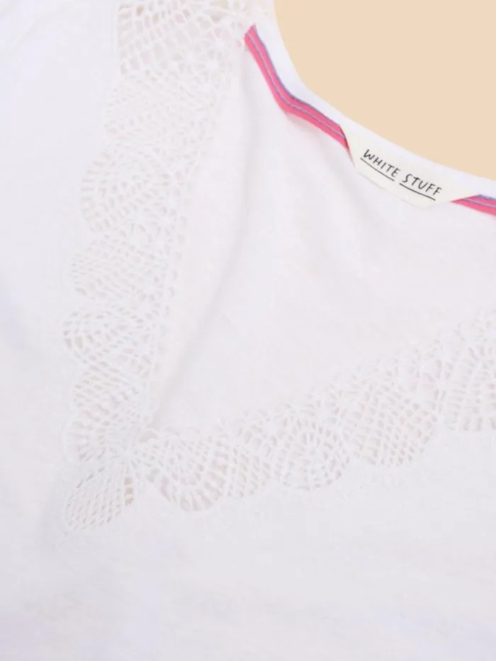 Women Ellie Linen Blend Lace Tee Brilliant White White Stuff Tops and Tees Women Ellie Linen Blend Lace Tee Brilliant White White Stuff Tops and Tees