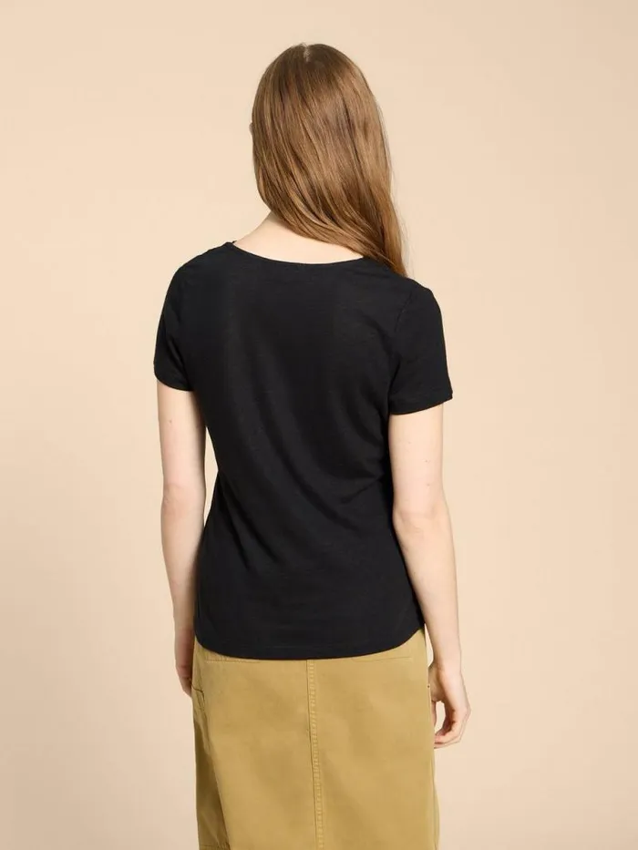 Women Ellie Linen Blend Lace Tee Pure Black White Stuff Tops and Tees Women Ellie Linen Blend Lace Tee Pure Black White Stuff Tops and Tees