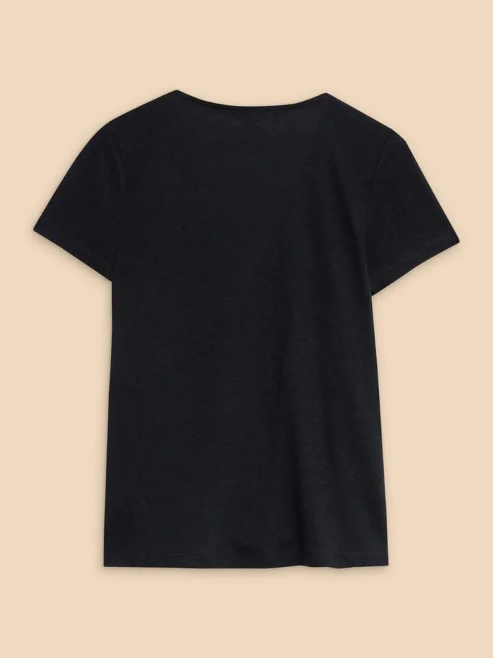 Women Ellie Linen Blend Lace Tee Pure Black White Stuff Tops and Tees Women Ellie Linen Blend Lace Tee Pure Black White Stuff Tops and Tees