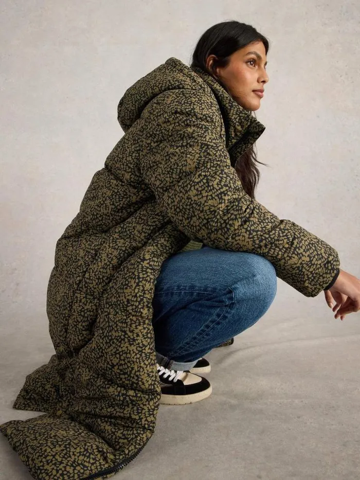 Women Elyse Quilted Coat Black Print White Stuff Coats and Jackets