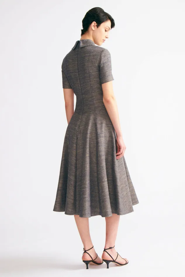 Women Emilia Wickstead Jody Dress In Navy and Ivory Chevron Weave Denim