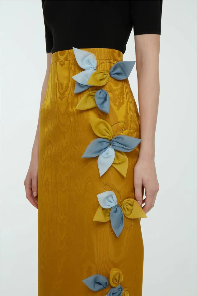 Women Emilia Wickstead Lorinda Embroidered Skirt in Ochre Moire Mikado Skirts Women Emilia Wickstead Lorinda Embroidered Skirt in Ochre Moire Mikado Skirts