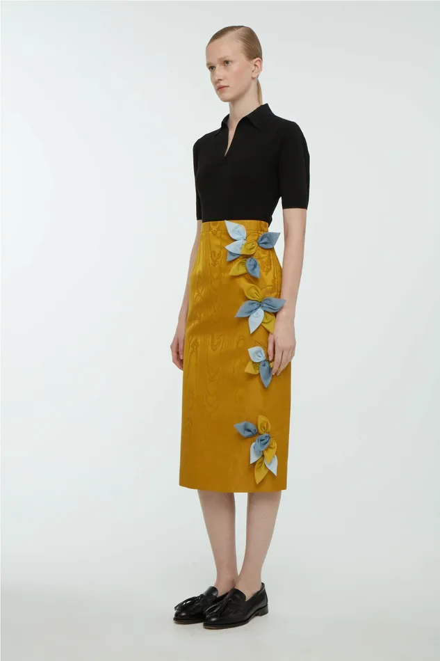 Women Emilia Wickstead Lorinda Embroidered Skirt in Ochre Moire Mikado Skirts Women Emilia Wickstead Lorinda Embroidered Skirt in Ochre Moire Mikado Skirts