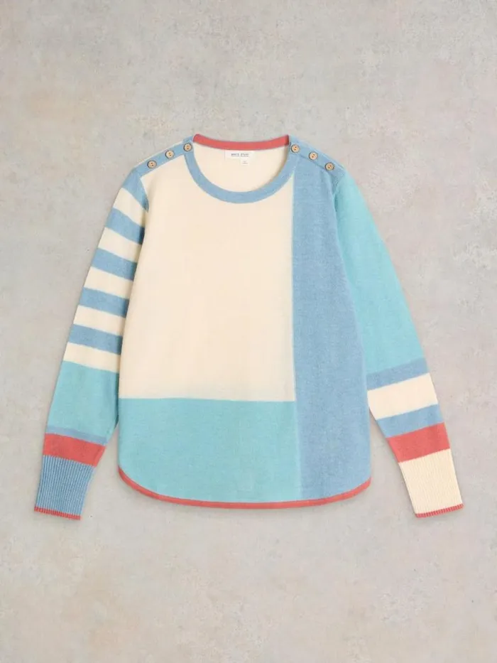 Women EMMA COLOURBLOCK JUMPER Blue Multi White Stuff Knitwear Women EMMA COLOURBLOCK JUMPER Blue Multi White Stuff Knitwear