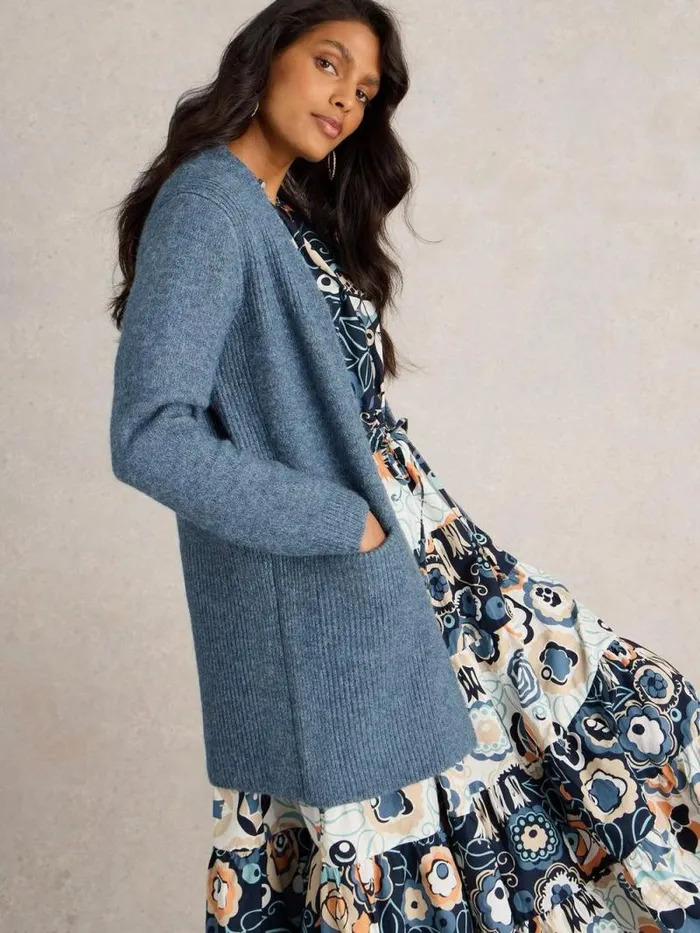 Women ERIN LONGLINE CARDI Mid Blue White Stuff Knitwear