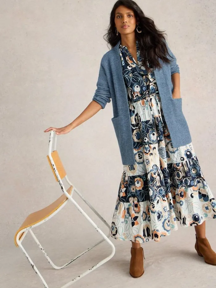 Women ERIN LONGLINE CARDI Mid Blue White Stuff Knitwear