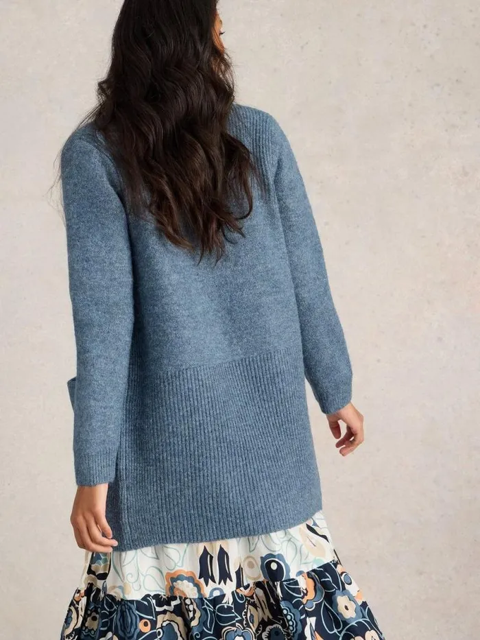 Women ERIN LONGLINE CARDI Mid Blue White Stuff Knitwear