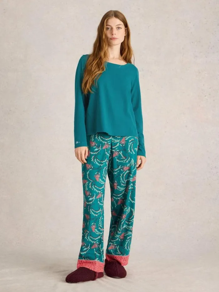 Women Eva Jersey PJ Top Mid Teal White Stuff Nightwear