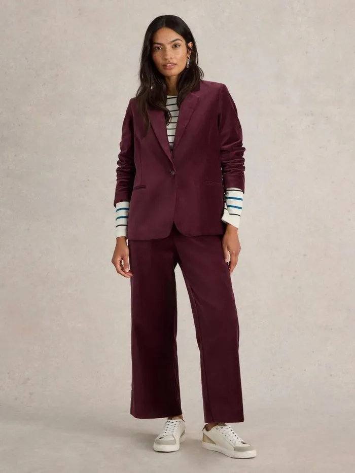 Women Evelyn Velvet Blazer Dk Plum White Stuff Coats and Jackets