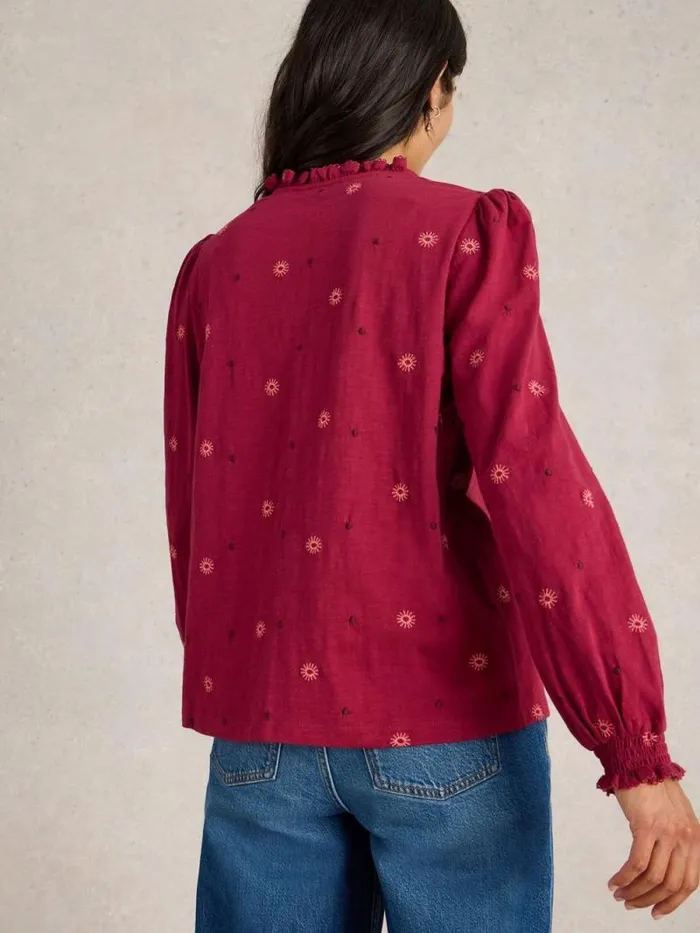 Women EVIE EMBROIDERY JERSEY SHIRT Dark Claret White Stuff Shirts and Blouses Women EVIE EMBROIDERY JERSEY SHIRT Dark Claret White Stuff Shirts and Blouses