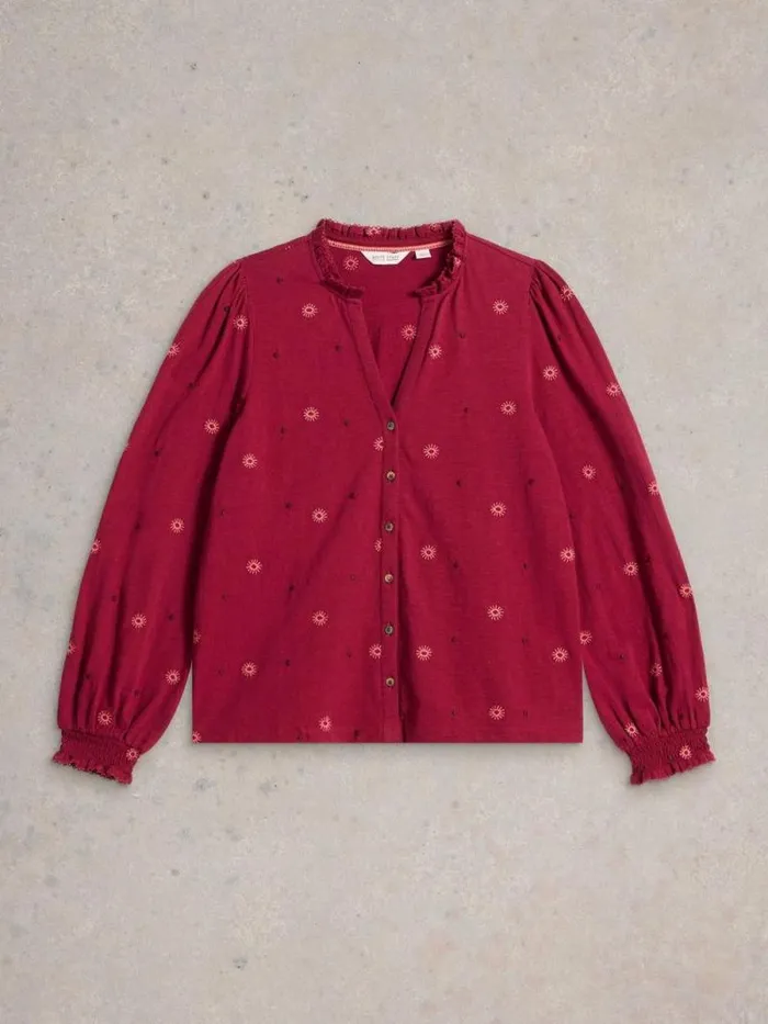 Women EVIE EMBROIDERY JERSEY SHIRT Dark Claret White Stuff Shirts and Blouses Women EVIE EMBROIDERY JERSEY SHIRT Dark Claret White Stuff Shirts and Blouses