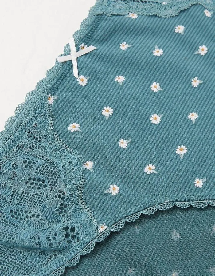 Women FatFace Buy 2 Get 1 Free Underwear Daisy Mini Knickers Teal Green