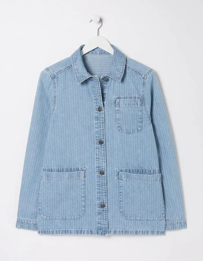 Women FatFace Coats and Jackets Eden Stripe Denim Worker Jacket Light Denim Blue