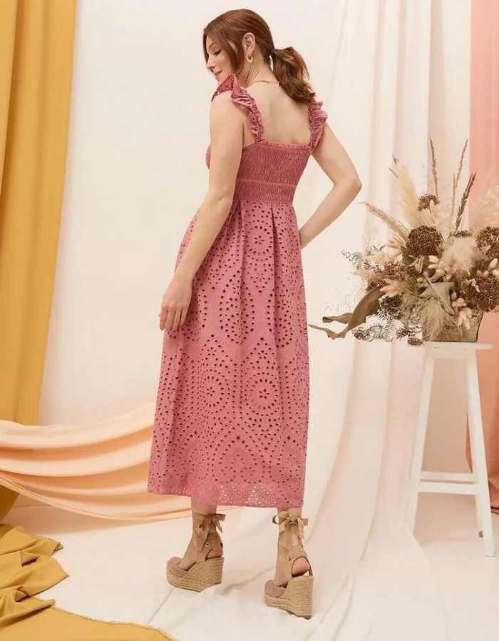 Women FatFace Copper and Black FatFace All Dressed Up Kadiri Shirred Midi Dress Rose Pink
