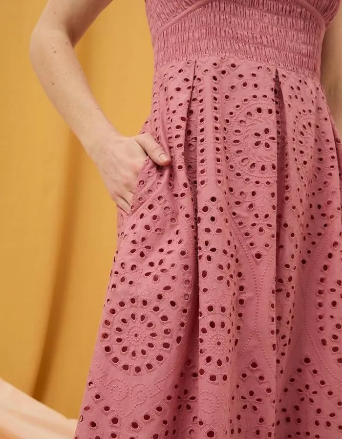 Women FatFace Copper and Black FatFace All Dressed Up Kadiri Shirred Midi Dress Rose Pink