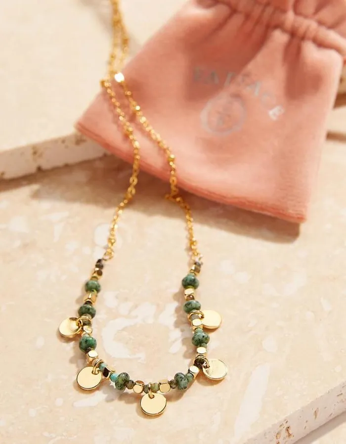 Women FatFace Copper and Black FatFace All Dressed Up Stone And Disc Necklace Gold