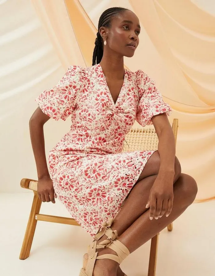 Women FatFace Copper and Black FatFace All Dressed Up Tulip Floral Tile Dress Ivory