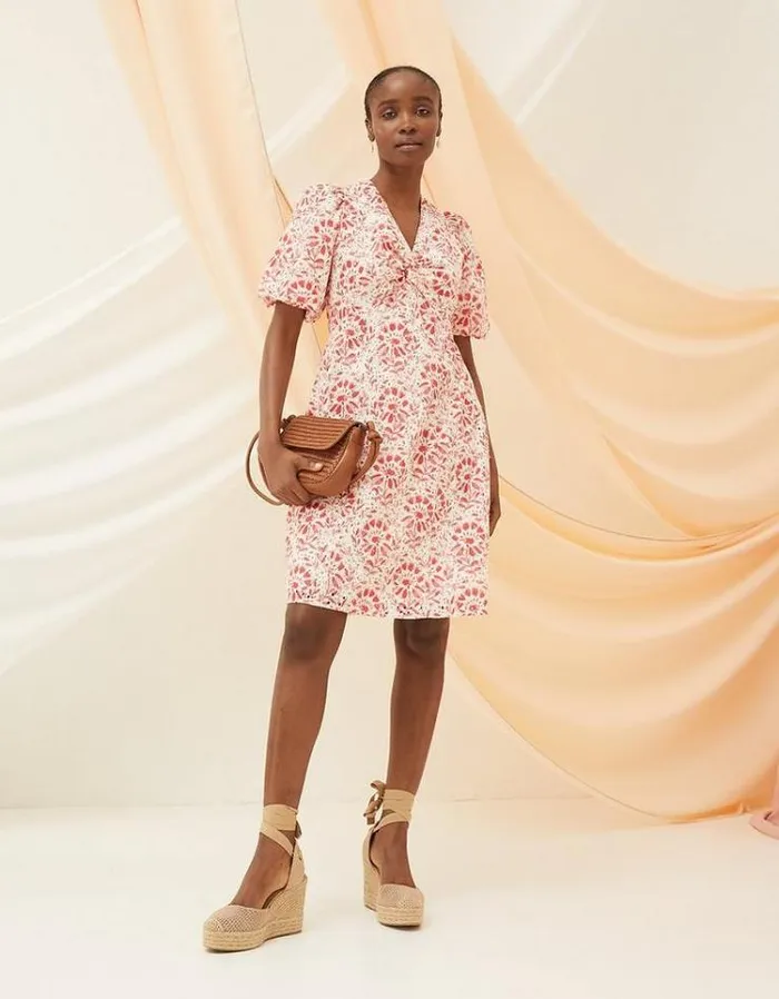 Women FatFace Copper and Black FatFace All Dressed Up Tulip Floral Tile Dress Ivory