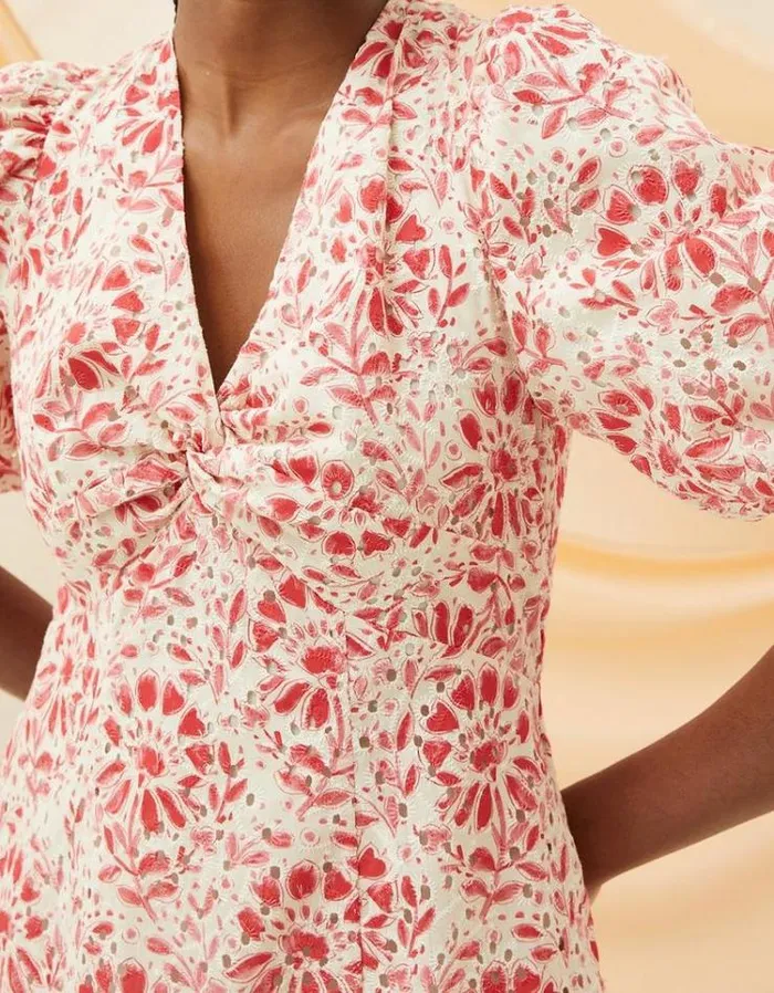Women FatFace Copper and Black FatFace All Dressed Up Tulip Floral Tile Dress Ivory