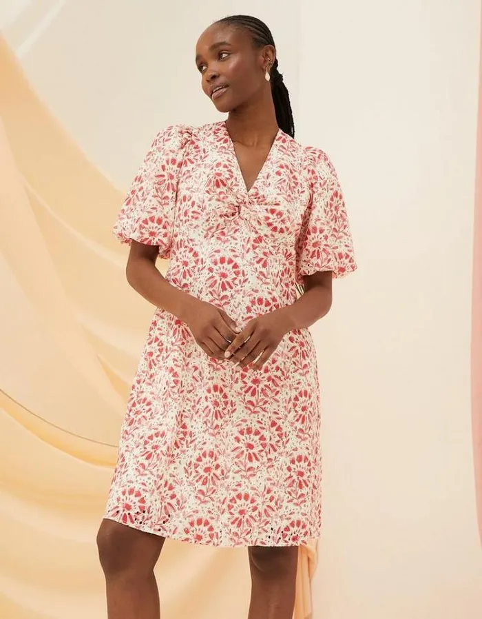 Women FatFace Copper and Black FatFace All Dressed Up Tulip Floral Tile Dress Ivory